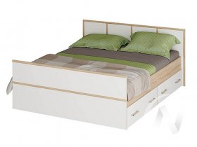 Двуспальная кровать 1,4м Сакура (дуб сонома/белый) в Кочках - kochki.mebel-nsk.ru | фото