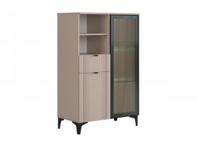 Комод 2 со стеклом Рич (кашемир/фрапучино матовый/черный) в Кочках - kochki.mebel-nsk.ru | фото