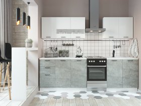 Кухонный гарнитур Дуся 2,0 м (белый глянец/цемент) в Кочках - kochki.mebel-nsk.ru | фото