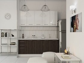 Кухонный гарнитур МДФ Выгодно и точка 2,0 м (белый глянец/ироко) в Кочках - kochki.mebel-nsk.ru | фото