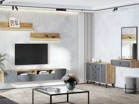 Модульная гостиная Байкал (дуб крафт золотой/графит) в Кочках - kochki.mebel-nsk.ru | фото