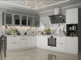 Модульная кухня Глэдис (белый снег/лайт грей софт/корпус анкор темный) в Кочках - kochki.mebel-nsk.ru | фото