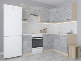 Модульная угловая кухня 1,4м*2,1м Лада (цемент) в Кочках - kochki.mebel-nsk.ru | фото