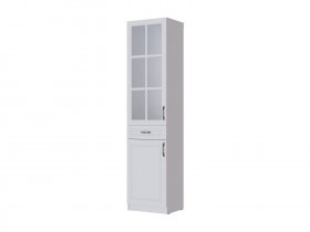 Пенал-витрина Апполия гостиная (белый/белый дуб) в Кочках - kochki.mebel-nsk.ru | фото