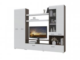 Стенка Альфа МДФ (дуб венге/белый глянец) в Кочках - kochki.mebel-nsk.ru | фото