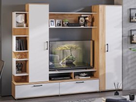 Стенка «Дакота» (дуб крафт золотой/белый ясень) в Кочках - kochki.mebel-nsk.ru | фото