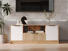 Тумба под ТВ  ТМ-001 Ивис (дуб крафт золотой/белый) в Кочках - kochki.mebel-nsk.ru | фото